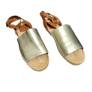 Tory Burch Chic Gold Espadrille Sandals with Tan Straps Size 7